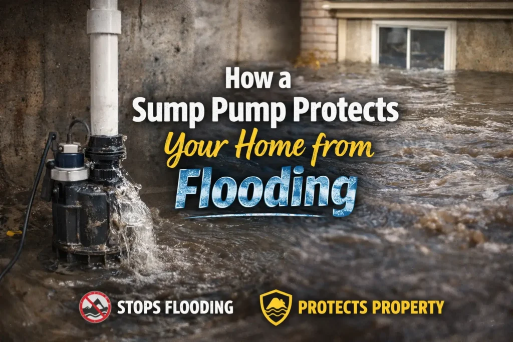 Sump pump installed in Alberta basement removing groundwater from sump pit